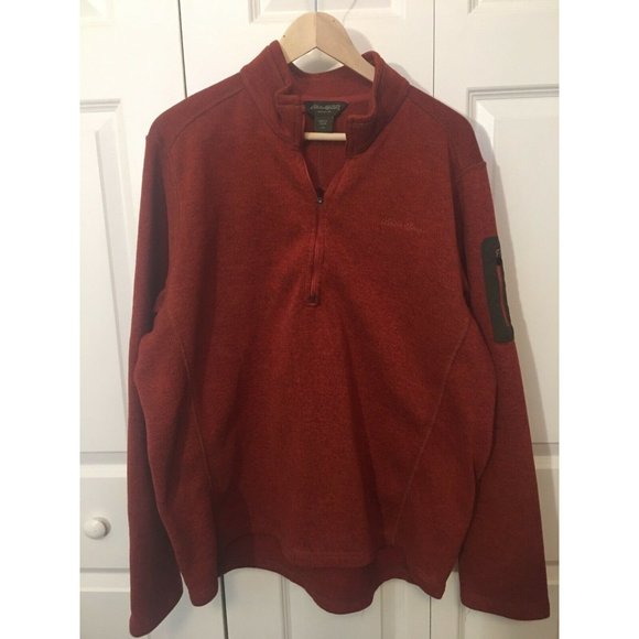 Eddie Bauer Men’s Sz XXL 1/4 Zip‎ Pullover Sweater Orange ZIP Sleeve - Picture 1 of 5